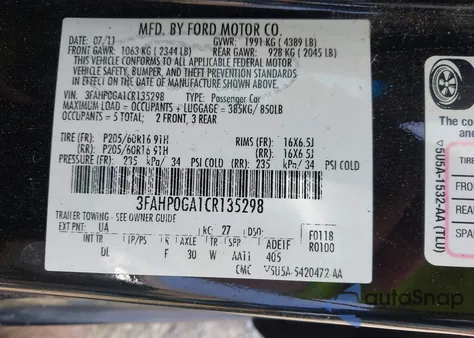 2012 Ford Fusion S from USA, damaged, VIN 3FAHP0GA1CR135298